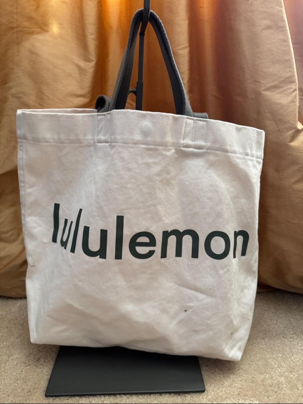 lululemon athletica Off-White Canvas Tote with Dark Green Logo and Straps